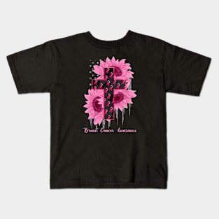 Breast Cancer Awareness Ribbon Sunflower Kids T-Shirt